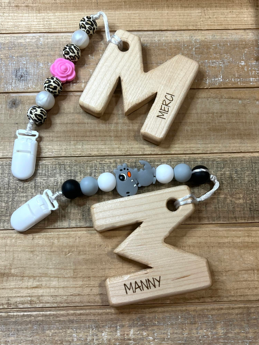 Wood Letter Teether w/ Clip