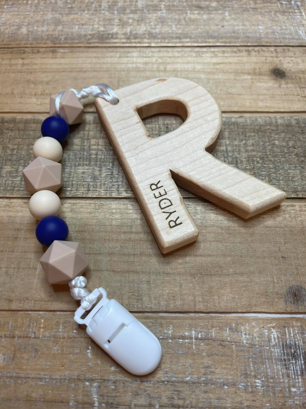 Wood Letter Teether w/ Clip