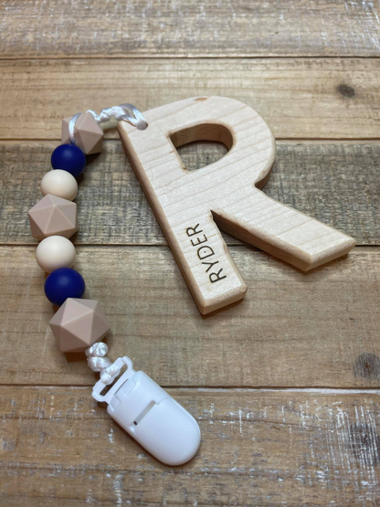 Wood Letter Teether w/ Clip