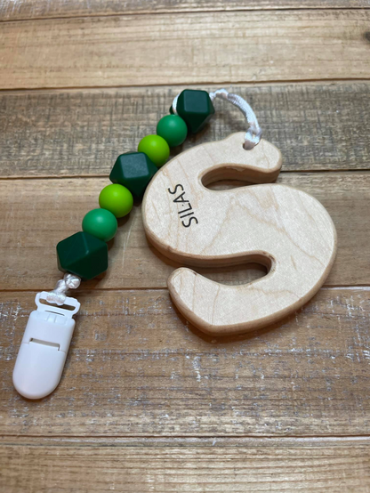 Wood Letter Teether w/ Clip
