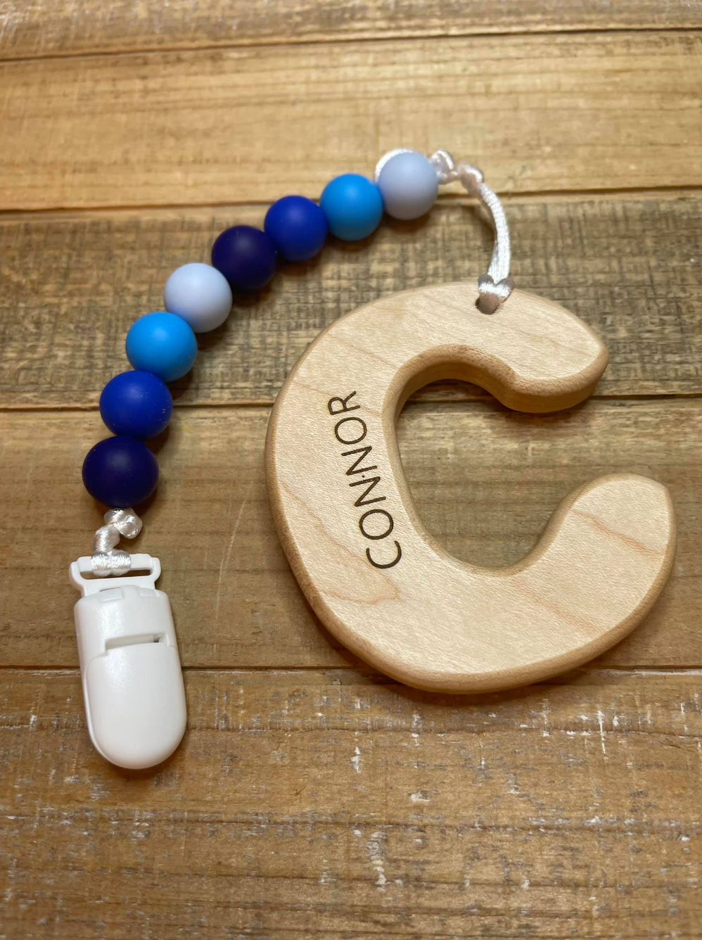 Wood Letter Teether w/ Clip